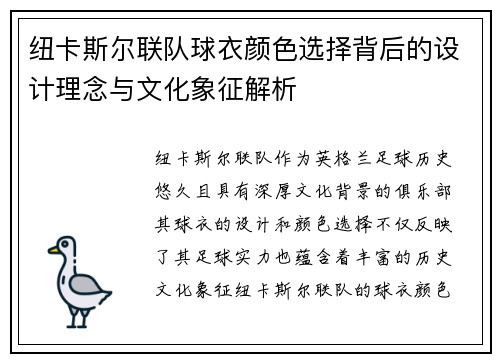 纽卡斯尔联队球衣颜色选择背后的设计理念与文化象征解析